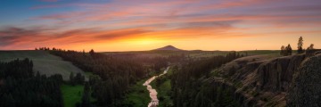 Steptoe Butte and Palouse River Sunset Panorama