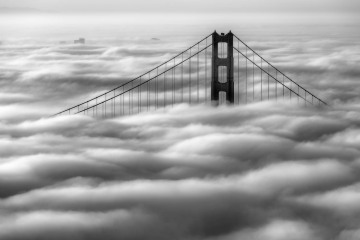 Golden Gate Bridge with Fog in Black and White