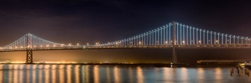 Bay Bridge Night Panorama with Light Sculpture