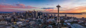 Aerial Sunset Panorama in Seattle