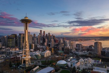 Space Needle Aerial Sunset