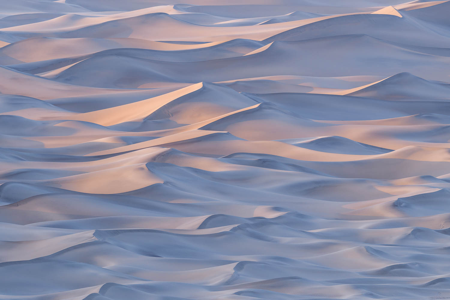 Layers of Sand Dunes Sand dunes under soft pink sunset light undulating through the frame